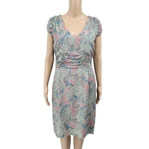 Comptoir Des Cotonniers Viscose Silk Blend Cap Sleeve Dress Ruched Bodice